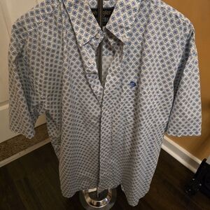Wrangler Men's Blue Patterned Casual Button Down Shirt. Short sleeve.
